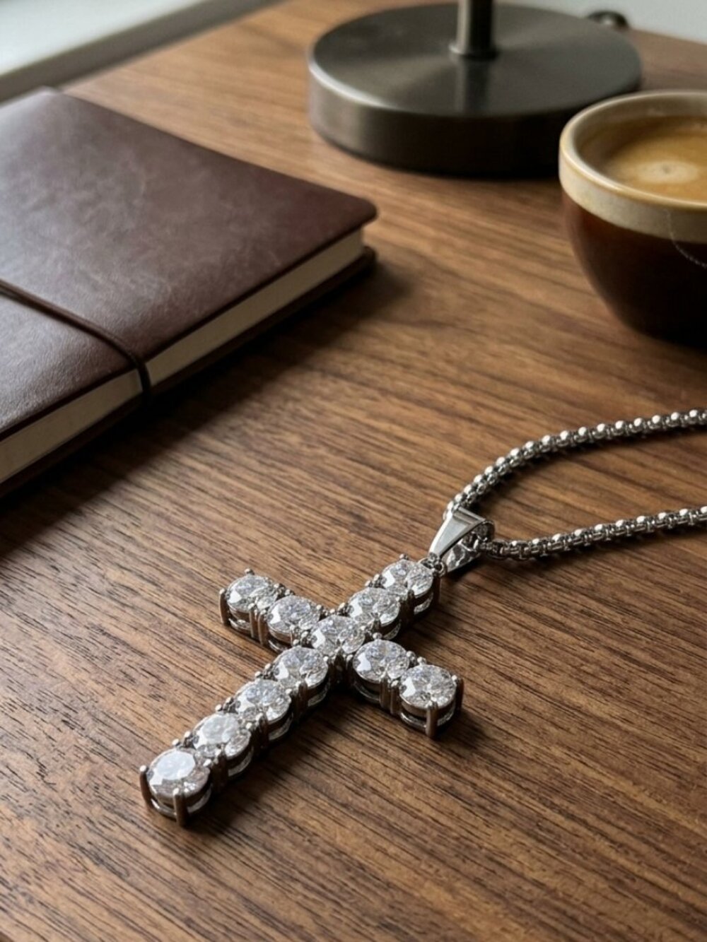 Mens 4/5mm Moissanite Diamond Cross Pendant Necklace